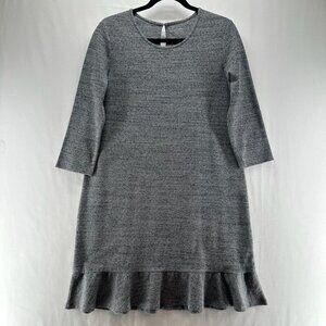 Garnet Hill Dress Size S Organic Cotton Shift Peplum Round Neck 3/4 Sleeve Gray